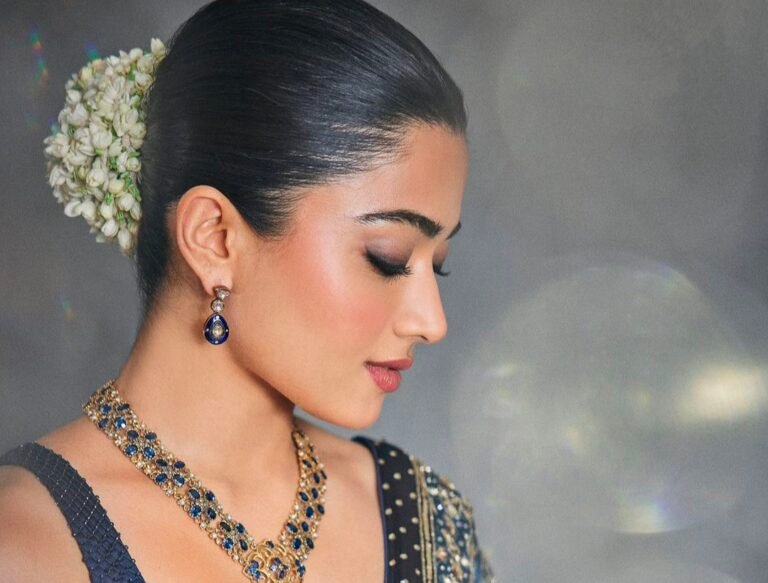 Rashmika Mandanna made a grand entry in a saree at the Shubh Ashirwad ceremony.