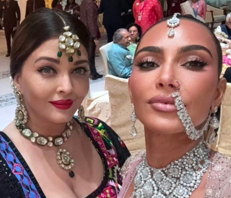 Aishwarya Rai attended a high-profile wedding of an Indian billionaire’s son, where celebrities like Kim Kardashian and Khloe Kardashian.