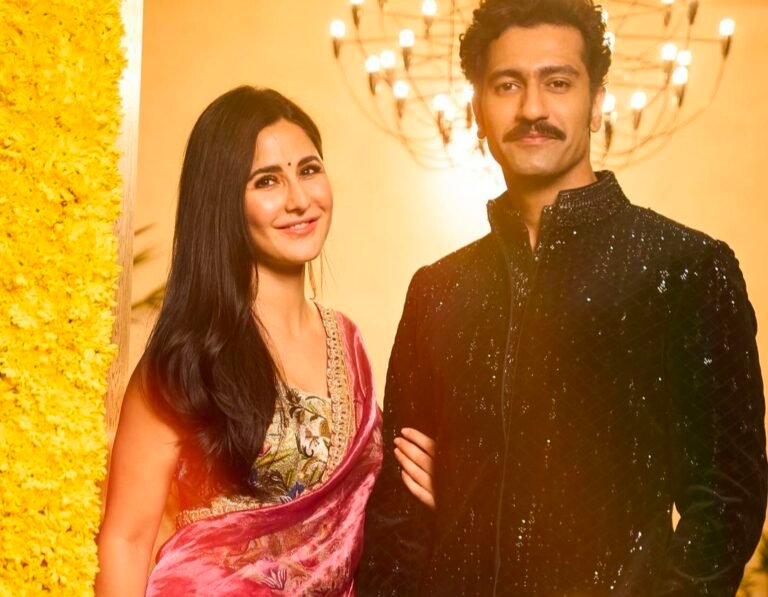 “Katrina Kaif Stuns in Manish Malhotra Corset Saree for Diwali, Vicky Kaushal Complements Her Look”